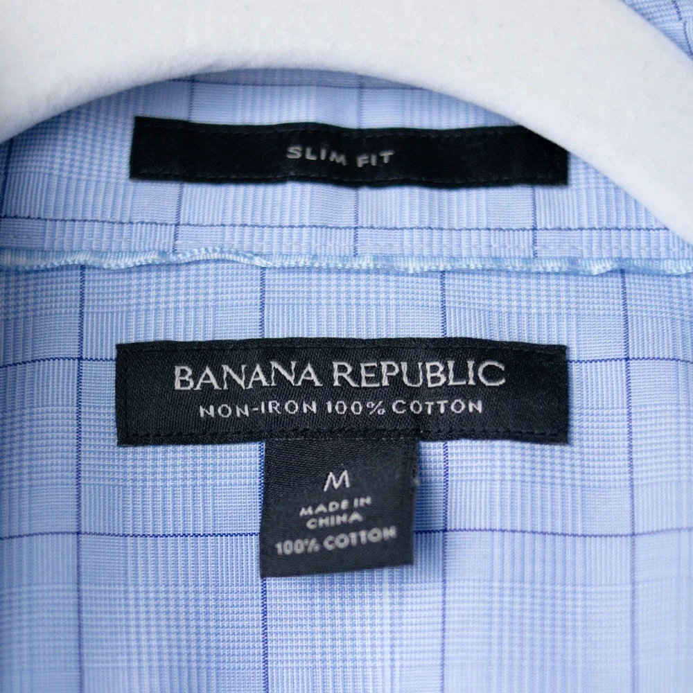 Banana Republic Mens Non-Iron Slim Fit Wrinkle Free Button Down Mens M Blue NEW